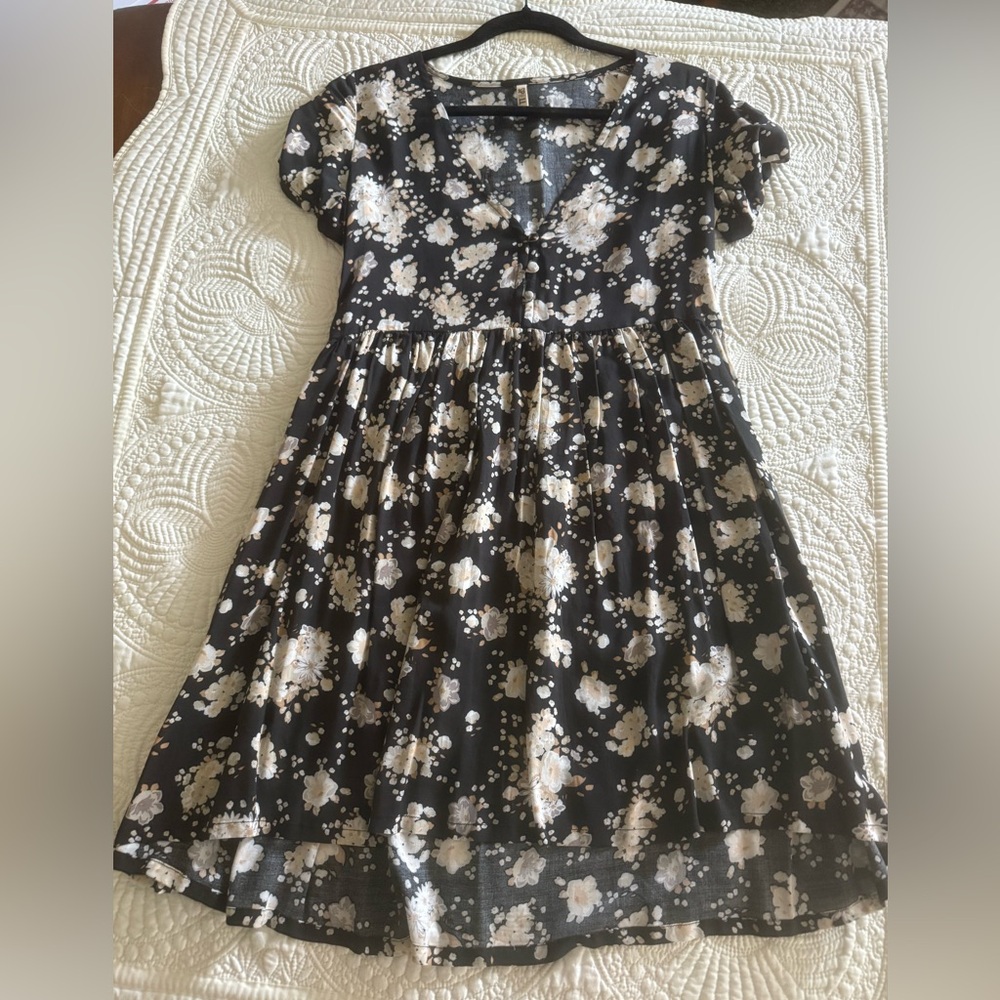 Spell Black Floral Mini Dress with Cream Flowers - Picture 2 of 14